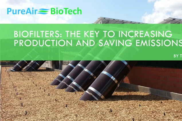 A visual illustrating how biofilters boost production by saving emissions, ensuring compliance with regulatory limits in industry.